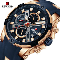 2022 New REWARD Mens Watches Blue Waterproof Top Brand Luxury Chronograph Sport Watch Quartz Men Wristwatch Relogio Masculino