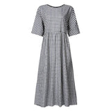 2022 Bohemian Women Dress ZANZEA Vintage Plaid Check Casual Cotton Linen Vestidos Long Maxi Dresses Beach Party Summer Sundress