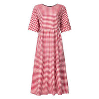 2022 Bohemian Women Dress ZANZEA Vintage Plaid Check Casual Cotton Linen Vestidos Long Maxi Dresses Beach Party Summer Sundress