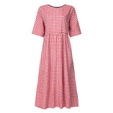 2022 Bohemian Women Dress ZANZEA Vintage Plaid Check Casual Cotton Linen Vestidos Long Maxi Dresses Beach Party Summer Sundress