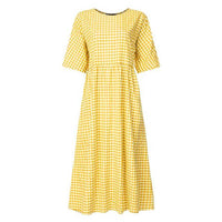 2022 Bohemian Women Dress ZANZEA Vintage Plaid Check Casual Cotton Linen Vestidos Long Maxi Dresses Beach Party Summer Sundress