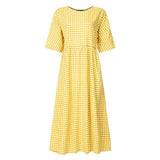 2022 Bohemian Women Dress ZANZEA Vintage Plaid Check Casual Cotton Linen Vestidos Long Maxi Dresses Beach Party Summer Sundress