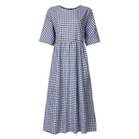 2022 Bohemian Women Dress ZANZEA Vintage Plaid Check Casual Cotton Linen Vestidos Long Maxi Dresses Beach Party Summer Sundress