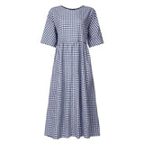 2022 Bohemian Women Dress ZANZEA Vintage Plaid Check Casual Cotton Linen Vestidos Long Maxi Dresses Beach Party Summer Sundress