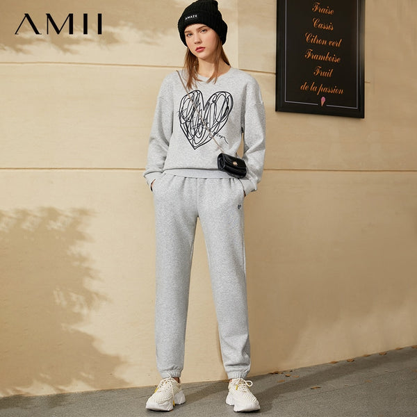 Amii Minimalism Autumn Winter Causal Hoodies Pants Women Sold Separately Embroidery Hoodies Elastic waist Women&#39;s Pants 12040981