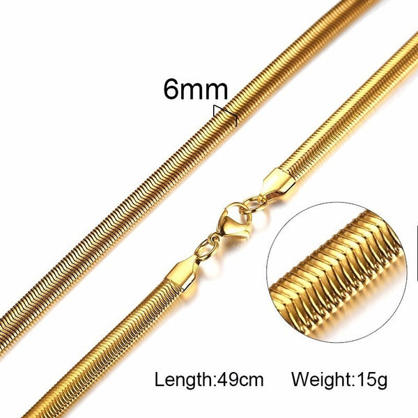 Vnox Herringbone Chain Classic Men&#39;s Golden Color Stainless Steel Snake Chain Men Necklace with 20-24 inch in 1-6mm Wide