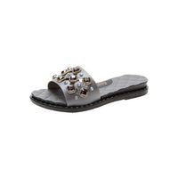 Summer new low-heeled ladies sandals and slippers glass beads non-slip wear-resistant comfortable soft breathable beach shoes