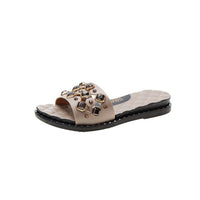 Summer new low-heeled ladies sandals and slippers glass beads non-slip wear-resistant comfortable soft breathable beach shoes