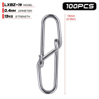 100pcs Diamond Snap Fishing Barrel Swivel safety snap 12mm-28.5mm Swivel Snap 0#-6# fishing swivels