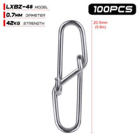 100pcs Diamond Snap Fishing Barrel Swivel safety snap 12mm-28.5mm Swivel Snap 0#-6# fishing swivels