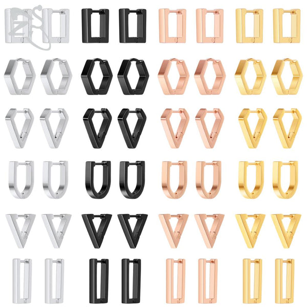 ZS 1 Pair High Polish Stainless Steel Geometric Earrings Men Women Square Triangle Street Pop Rock Hip Hop Ear Piercing Jewelry