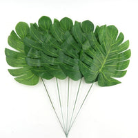 12Pcs 2Kind Large Artificial Fake Monstera Palm tree Leaves Green Plastic Leaf Wedding DIY Decoration Cheap Flowers Leaves Plant