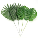 12Pcs 2Kind Large Artificial Fake Monstera Palm tree Leaves Green Plastic Leaf Wedding DIY Decoration Cheap Flowers Leaves Plant
