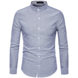 Purple Oxford Mens Dress Shirts 2018 Brand New Stand Collar Chemise Homme Casual Slim Fit Long Sleeve Camiseta Masculina 4XL