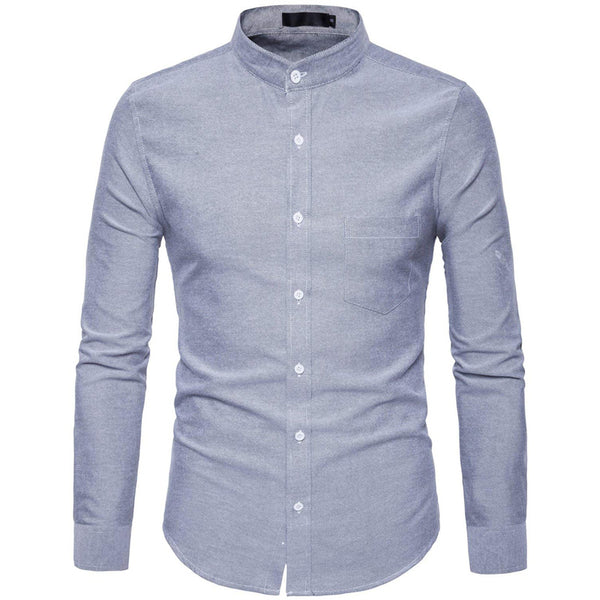 Purple Oxford Mens Dress Shirts 2018 Brand New Stand Collar Chemise Homme Casual Slim Fit Long Sleeve Camiseta Masculina 4XL