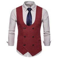 Riinr 2019 Spring Autumn Man's Vest Vintage Waistcoat Men Suit Vest U shaped Collar Houndstooth Men's Casual Vest Male Clothing
