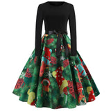 Women Dress Winter Christmas Dresses Women O neck Vintage Robe Elegant Party Dress Long Sleeve Casual Plus Size Print Black #L10 on AliExpress