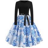 Women Dress Winter Christmas Dresses Women O neck Vintage Robe Elegant Party Dress Long Sleeve Casual Plus Size Print Black #L10 on AliExpress