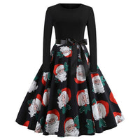 Women Dress Winter Christmas Dresses Women O neck Vintage Robe Elegant Party Dress Long Sleeve Casual Plus Size Print Black #L10 on AliExpress