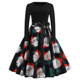 Women Dress Winter Christmas Dresses Women O neck Vintage Robe Elegant Party Dress Long Sleeve Casual Plus Size Print Black #L10 on AliExpress