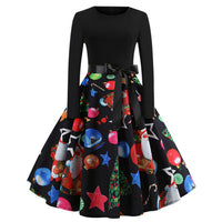 Women Dress Winter Christmas Dresses Women O neck Vintage Robe Elegant Party Dress Long Sleeve Casual Plus Size Print Black #L10 on AliExpress