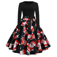 Women Dress Winter Christmas Dresses Women O neck Vintage Robe Elegant Party Dress Long Sleeve Casual Plus Size Print Black #L10 on AliExpress