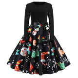 Women Dress Winter Christmas Dresses Women O neck Vintage Robe Elegant Party Dress Long Sleeve Casual Plus Size Print Black #L10 on AliExpress