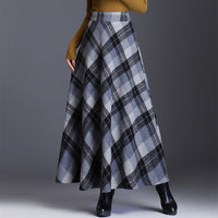 HAYBLST Brand Skirt Womens 2019Autumn Winter Plus Size3XL Elegant Korean Style Fashion Plaid Tall Waist Long Clothing Thickening