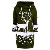 SAGACE Women Christmas Monochrome Reindeer Printed Hooded Drawstring Mini Dress Winter Polyester Princess Dress travel August 22
