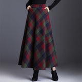 HAYBLST Brand Skirt Womens 2019Autumn Winter Plus Size3XL Elegant Korean Style Fashion Plaid Tall Waist Long Clothing Thickening