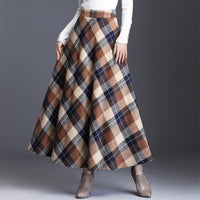 HAYBLST Brand Skirt Womens 2019Autumn Winter Plus Size3XL Elegant Korean Style Fashion Plaid Tall Waist Long Clothing Thickening