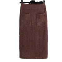 DeRuiLaDy 2019 New Fall Winter Warm Elegant Skirt Elastic Knitted High Waist Pockets Skirts Casual Black Midi Skirt
