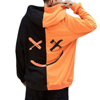 JAYCOSIN Unisex Hoodie Two Color Splicing Smiley Print Fashion Hoodie Sweat Comfort Pocket Casual XL 3XL 4XL 5XL