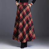 HAYBLST Brand Skirt Womens 2019Autumn Winter Plus Size3XL Elegant Korean Style Fashion Plaid Tall Waist Long Clothing Thickening