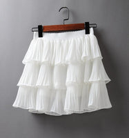 2019 Summer Women Elasticity Waist Mini Skirt Ladies Chiffon Skirt Ladies Casual Cake Skirts Black White Femme Pleated Skirts