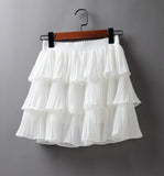 2019 Summer Women Elasticity Waist Mini Skirt Ladies Chiffon Skirt Ladies Casual Cake Skirts Black White Femme Pleated Skirts
